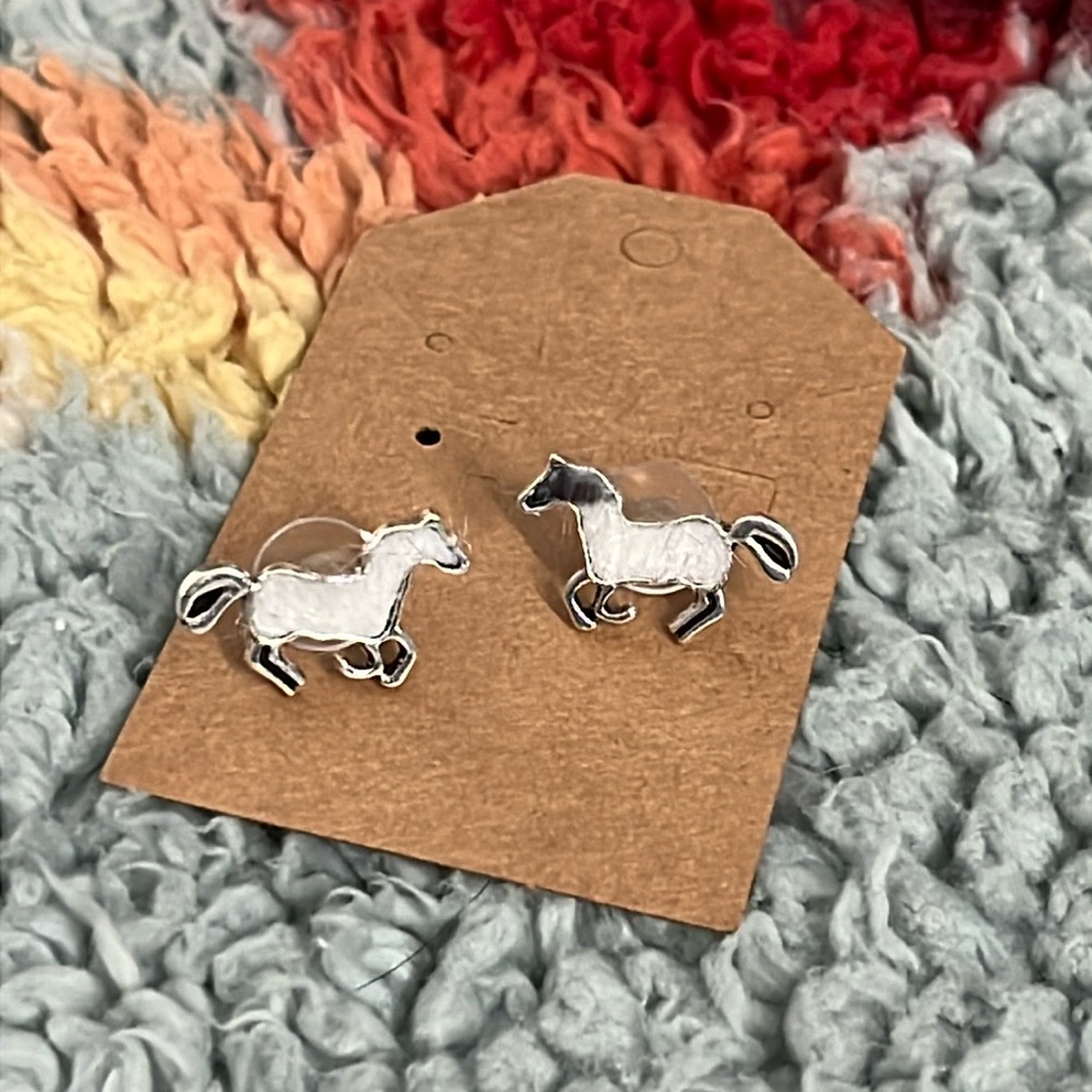Shein Horse Earrings with White and Black Fur.